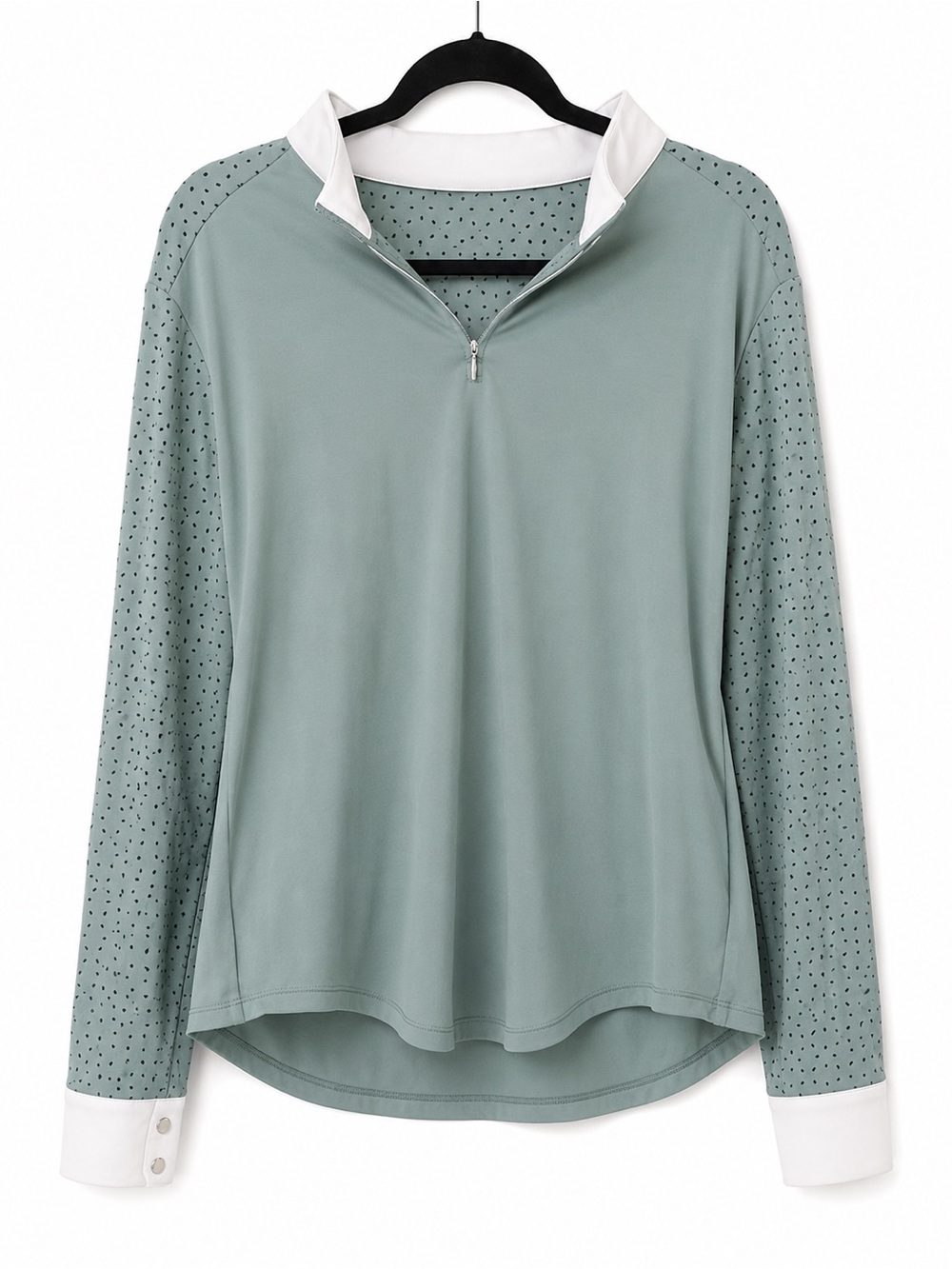 NWOT Free Ride Show Shirt Half-Zip Top in Sage with White Collar